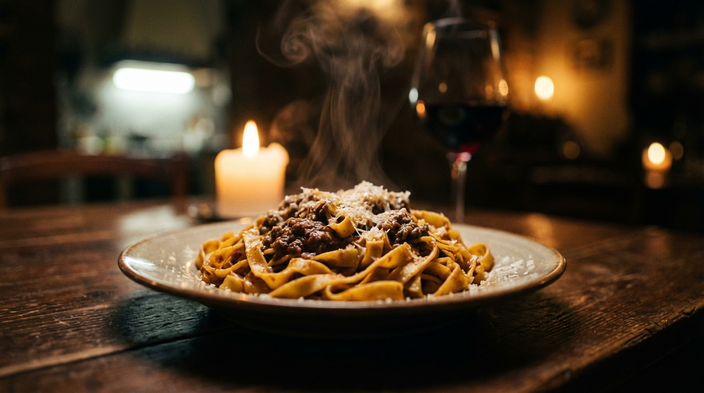 Skill-optimized pasta — cinematic lighting, steam, Michelin-star quality